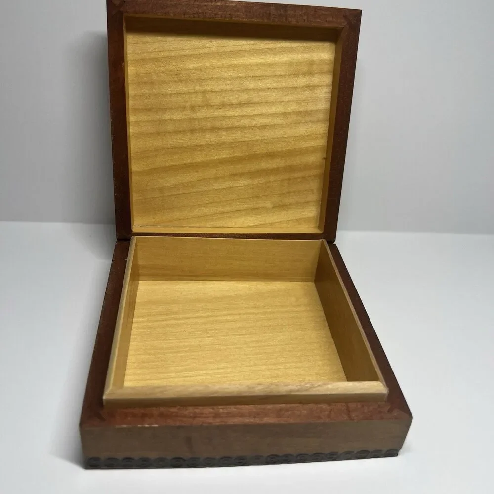 Vintage Polish Hand Carved Hot Stamped Wood Jewelry Box 4.5